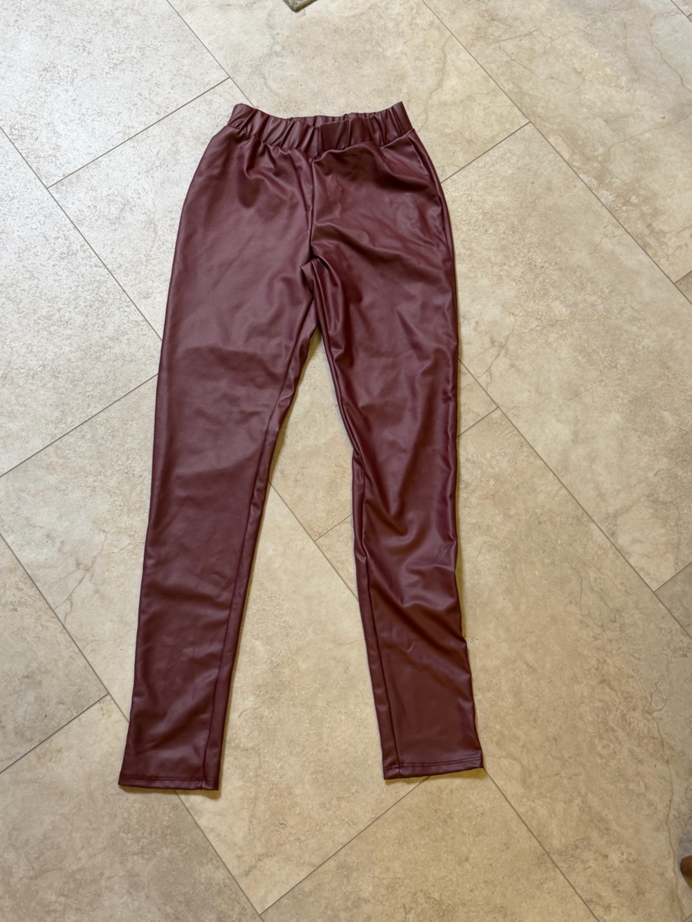 Women’s Faux Leather Leggings in Burgundy chic work casual